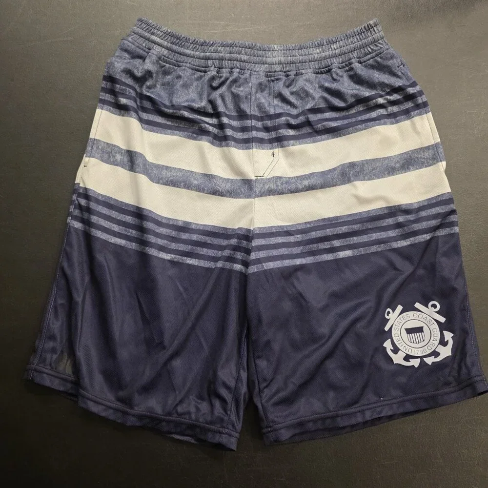 Hurley Activewear Shorts US Coast Guard Logo Shorts Blue White Striped Small NEW